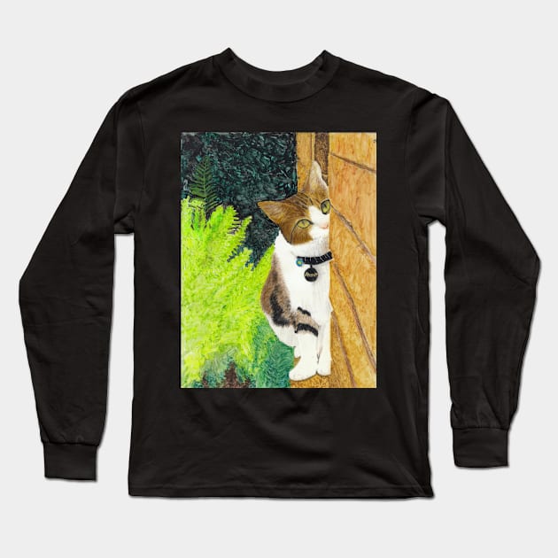 Peanut - A Sweet Cat Portrait in Colored Pencil Long Sleeve T-Shirt by ConniSchaf